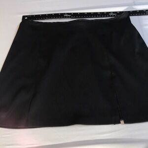 Siren size 13 black satin mini 2 front slits back zipper fits 10-12